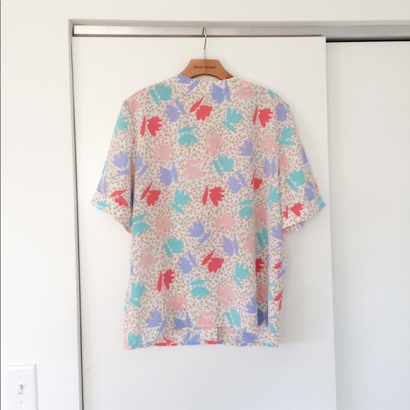 Vtg 80s Pop Art Floral Dots Button Down Shirt Top - Picture 3 of 5
